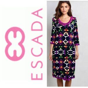 Escada Stretch Dress Multicolor Patterned Long Size 6